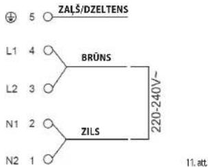 5 ○ ZAL$/DZELTENS L1 4 ○ BRÜNS L2 3 ○ N1 2 ○ ZILS N2 1 ○ 220-240V~ 11.att