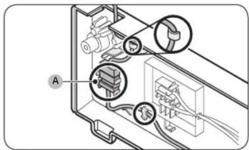 Diagram of an electrical switch or power outlet with labeled components and cable connections