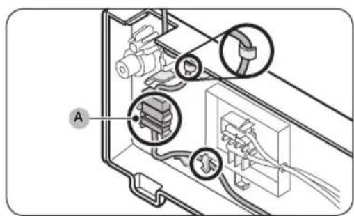 Diagram of an electrical panel with labeled components and connection points, including a switch and cable connections.
