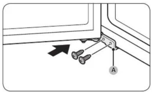 Diagram showing a mechanical assembly with screws and a labeled component 'A' and an arrow indicating direction.