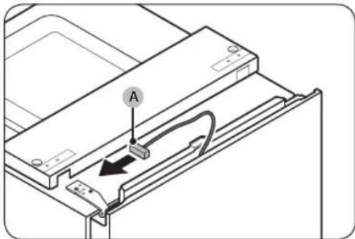 Technical diagram showing a mechanical component with labeled component A and directional arrow indicating movement or flow.