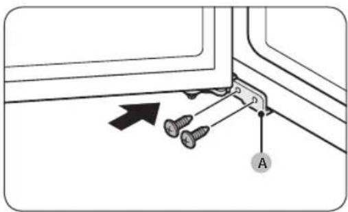 Diagram showing a mechanical assembly with screws and a labeled component 'A' and an arrow indicating direction.