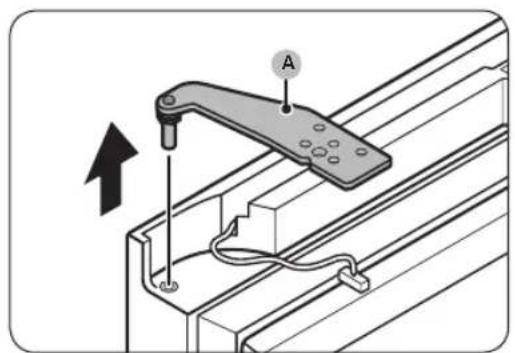 Technical diagram showing a mechanical assembly with labeled component A and an upward arrow indicating motion or force direction.