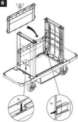 Technical diagram of a vehicle chassis with labeled components and directional arrows indicating assembly or movement.