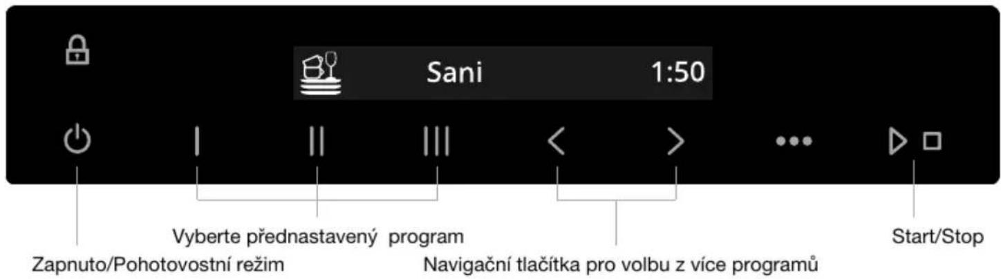 Sani 1:50 Vyberte prednastavený program Zapnuto/Pohotovostní režim Navigační tlačítka pro volbu z více programů Start/Stop