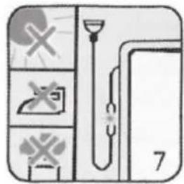 Diagram showing three labeled safety symbols (cross, switch, bulb) connected to a device with a valve and label '7'