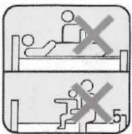 Diagram showing two scenarios of a person in bed with crossed-out X and no cross symbols, indicating absence or prohibition.