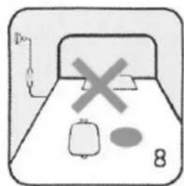 Diagram showing a device with a cross symbol and labeled parts, possibly indicating a warning or hazard.