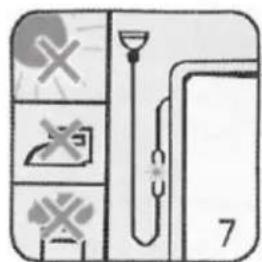 Diagram showing three labeled safety symbols (cross, switch, and cross) with a numbered label '7' beside a device.