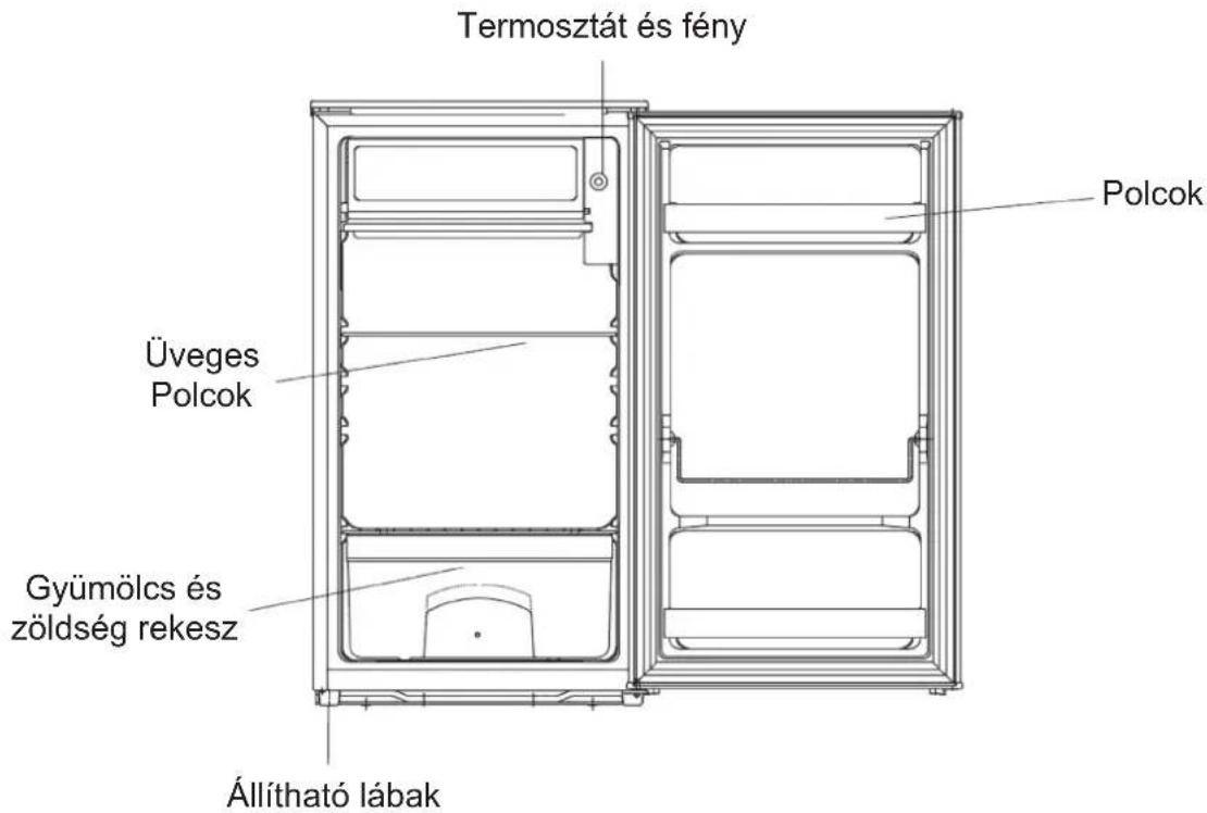 Termosztát és fény Üveges Polcok Gyümölcs és zöldség rekesz Állítható lábak Polcok