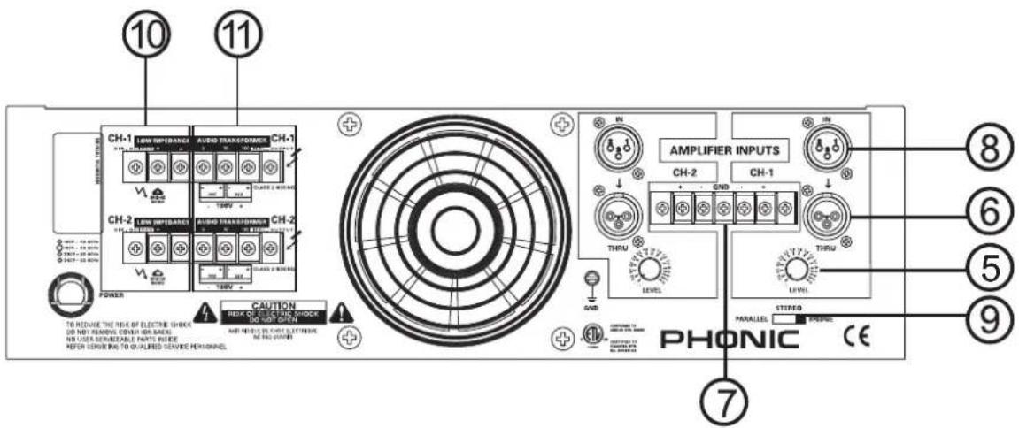 10 11 CH-1 LOW INFIBANCE AUDIO TRANSFORMER CH-1 V1 CH-2 LOW INFIBANCE AUDIO TRANSFORMER CH-2 POWER TO REDUCE THE RISK OF ELECTRIC SHOCK DO NOT REMAINING CONSERIE OR BASE NO.5 US SENSITABLE PARTS ROUTE REFER SERIES TO QUALIFIED SERVICE PERSONNEL CAUTION MISK OF ELECTRIC SHOCK DO NOT OPEN NOT USED ON THIS ELECTRICAL AND REQUIRING THRU AMPLIFIER INPUTS CH-2 CH-1 THRU LEVEL STREED PARALLEL PULSE PHONIC CE 8 6 5 9 7