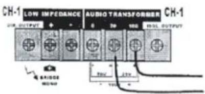 CH-1 LOW IMPEDANCE AUDIO TRANSFORMER CH-1 UX OUTPUT 30 100 200L OUTPUT BRIDGE 100V 200V 100V