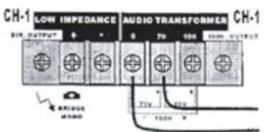 CH-1 LOW IMPEDANCE AUDIO TRANSFORMER CH-1 SIN. OUTPUT 0 70 100 1500 OUTPUT BRIDGE MOSO TXX TXX 100V X
