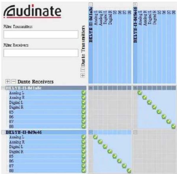 Audinate Filter Transmitters Filter Receivers Darte Transmitters DKLYH-II-0d10e Analog L Analog R Digital L Digital R 05 06 07 08 DKLYH-II-0d9e46 Analog L Analog R Digital L Digital R 05 06 07 08 DKLYH-II-0d10e Analog L Analog R Digital L Digital R 05 06 07 08 DKLYH-II-0d9e46