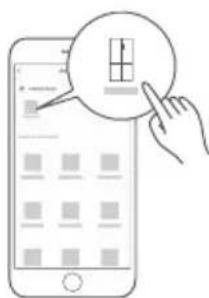 Illustration of a hand interacting with a smartphone displaying a grid interface, with a magnifying glass highlighting a grid symbol.