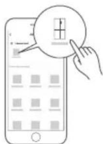 Illustration showing a hand interacting with a smartphone displaying a grid interface, with a magnifying glass highlighting a specific grid.