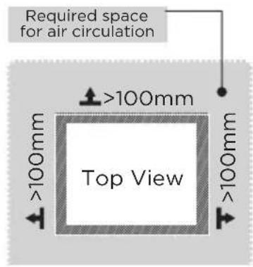 Required space for air circulation >100mm Top View >100mm >100mm