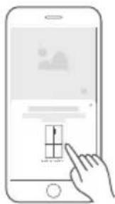 Illustration of a hand interacting with a smartphone displaying a simple UI element, likely for app or system interaction.