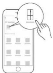 Illustration showing a hand interacting with a smartphone displaying a grid interface, with a magnified circular icon highlighting the grid.