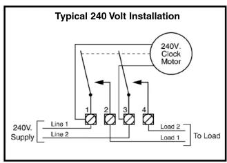 Typical 240 Volt Installation 240V. Clock Motor 1 2 3 4 240V. Supply Line 1 Line 2 Load 2 Load 1 To Load