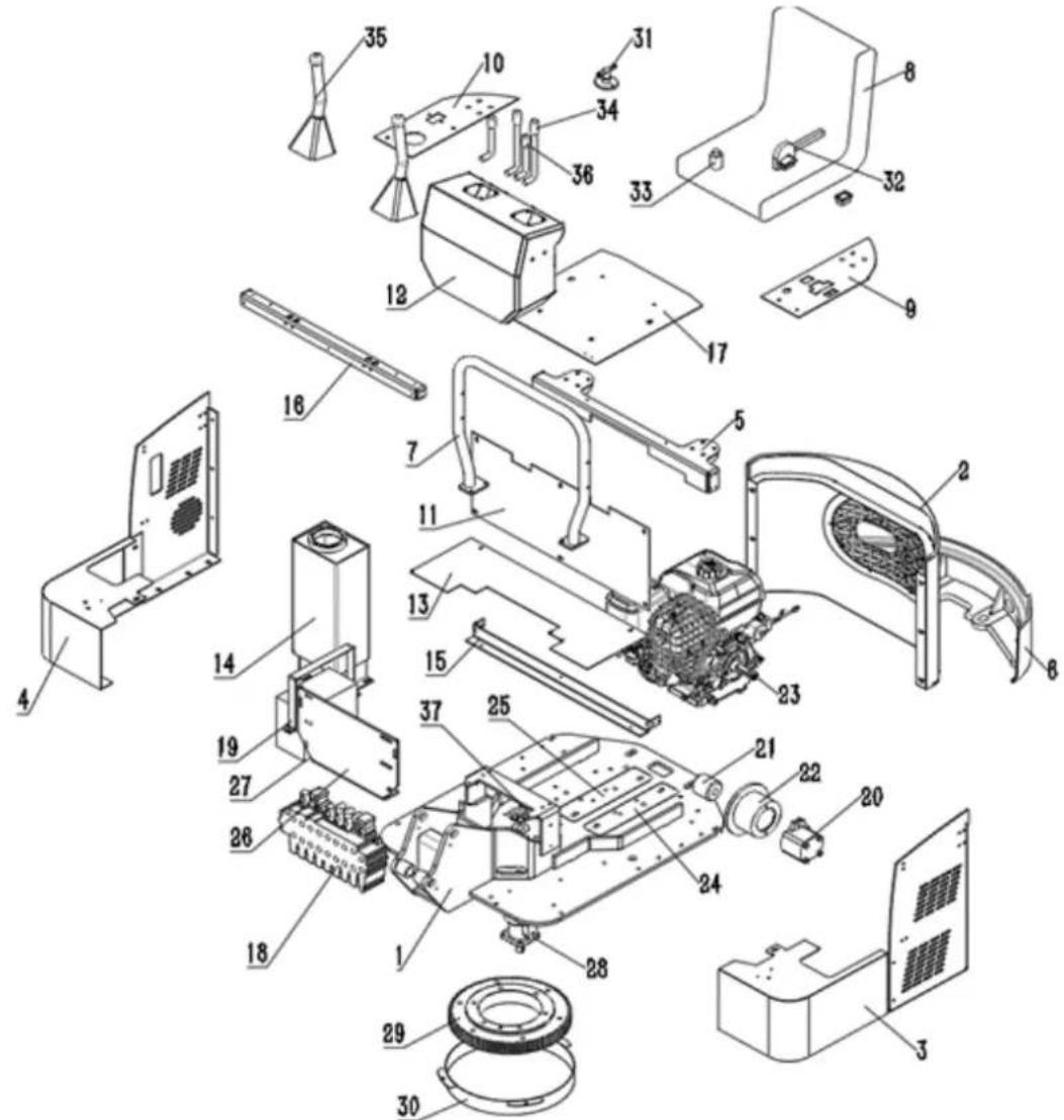 Exploded view diagram of a device with numbered parts for identification