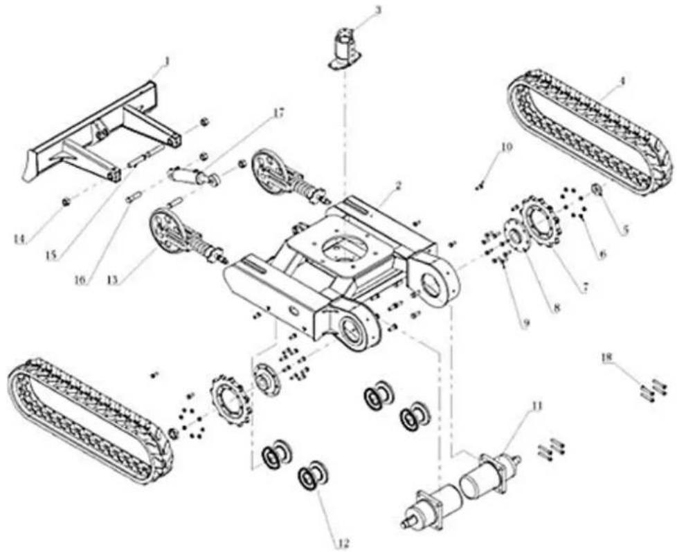 Exploded view diagram of a mechanical assembly with numbered parts for identification