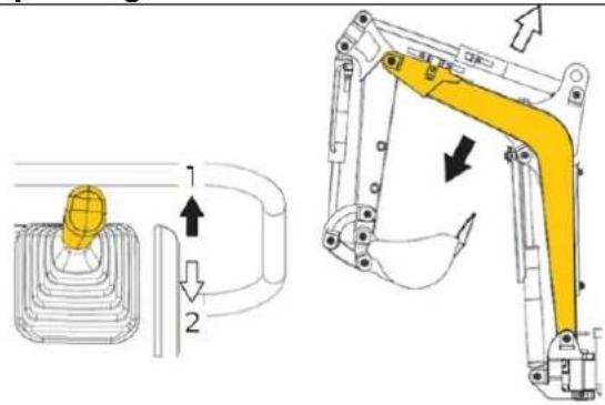 Technical diagram showing mechanical assembly with labeled parts and directional arrows indicating motion or force