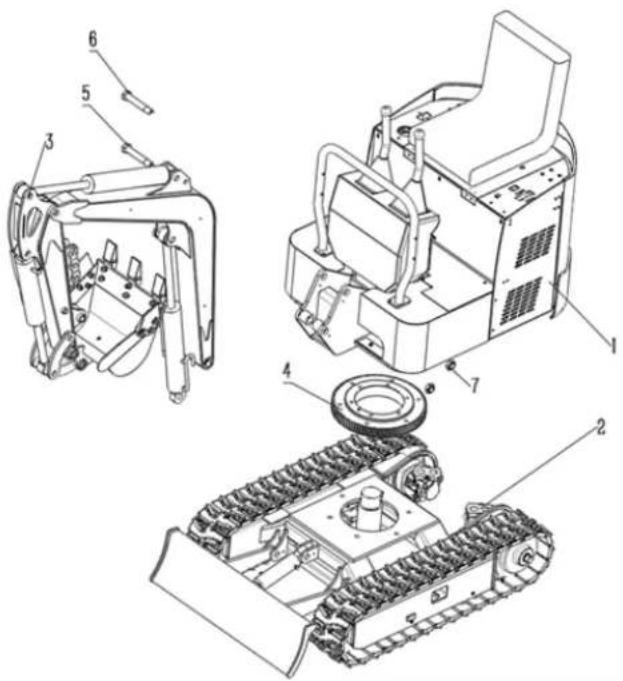 Technical diagram of a tracked vehicle with numbered parts for identification