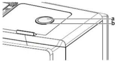 Technical diagram of a device casing with labeled parts a and b