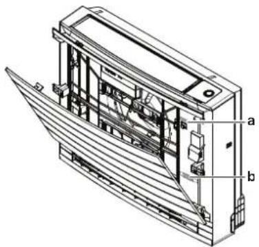 Technical diagram of a ship's internal structure with labeled components a and b