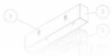 Diagram of a 3D rectangular prism with labeled faces and edges, showing internal structure and projection.