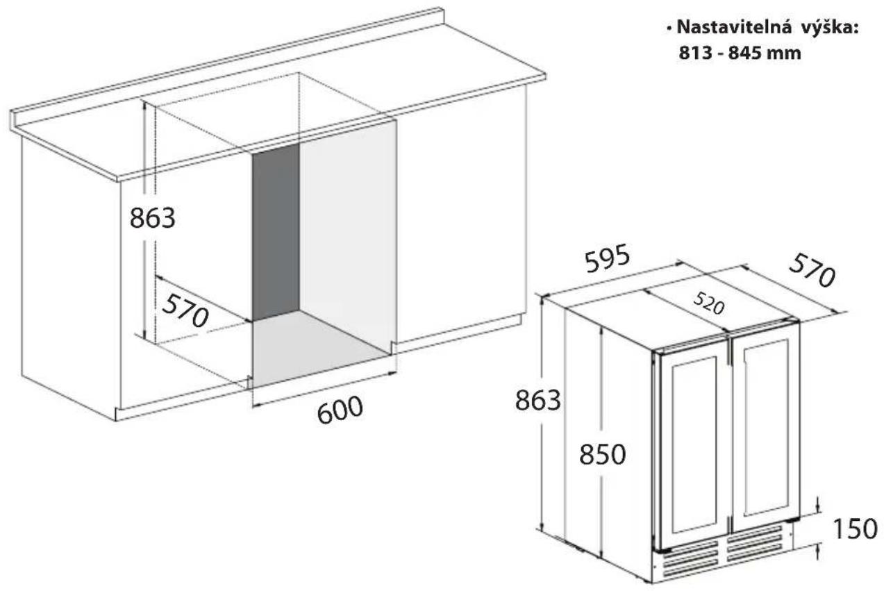 Nastavitelná výška: 813 - 845 mm 863 570 600 595 570 863 850 150