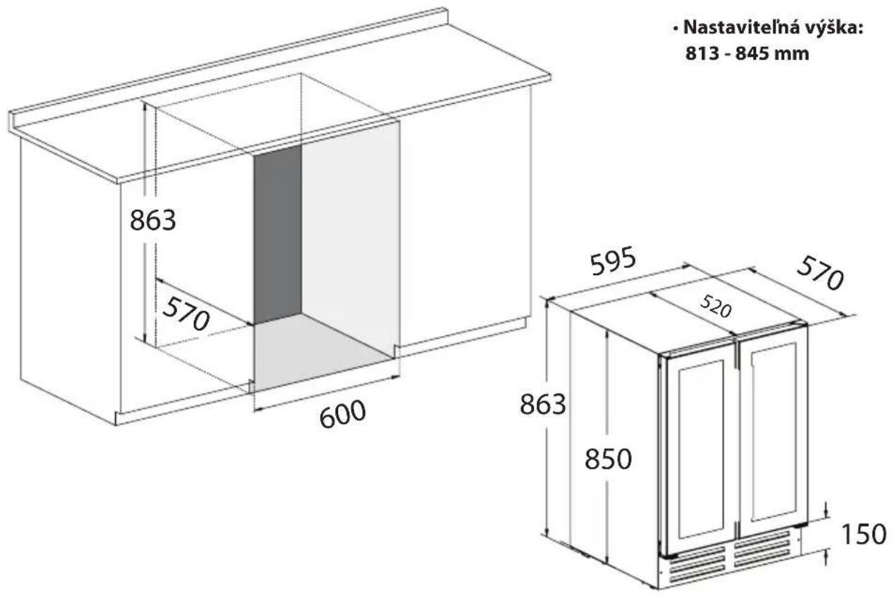 Nastavitelná výška: 813 - 845 mm 863 570 600 595 570 520 863 850 150