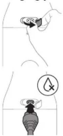 Diagram illustrating a hand holding a small object and a water droplet with a warning symbol, likely illustrating a safety or hazard scenario.