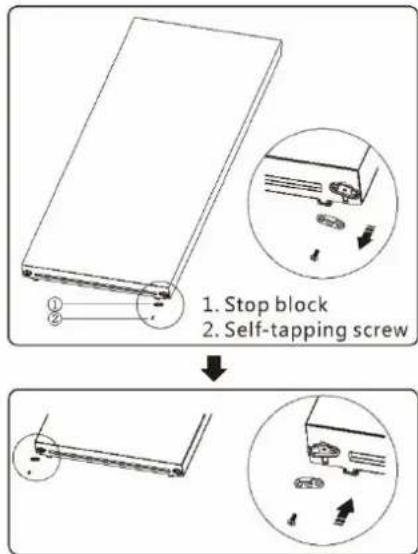 1. Stop block 2. Self-tapping screw