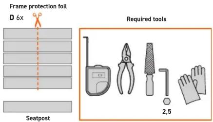 Frame protection foil D 6x Seatpost Required tools 2,5