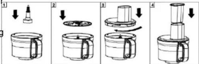 Diagram illustrating four steps of a mechanical assembly or cleaning process, showing step 1 to step 4 with arrows indicating direction.