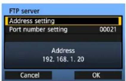 CANON WFT-E4 II - Konfigurace nastavení komunikace serveru FTP - 1