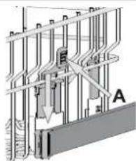 Technical diagram showing a mechanical or electrical assembly with labeled components A and B, and directional arrows indicating flow or movement.