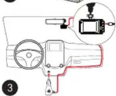 Diagram of car dashboard and camera module with labeled parts and a magnified inset showing the camera's adjustment.