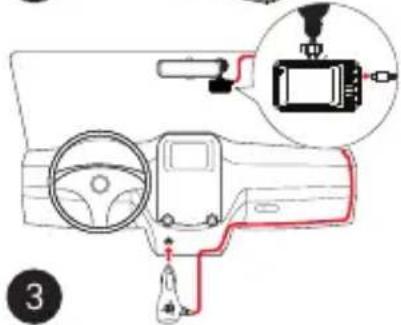 Diagram showing car dashboard and camera module with labeled parts and a magnified inset of the camera module