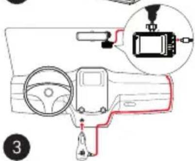 Diagram of car dashboard and camera module with labeled parts and a magnified inset showing the camera's adjustment.