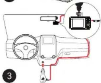 Diagram showing car interior and camera setup with labeled components and a magnified inset of the camera module