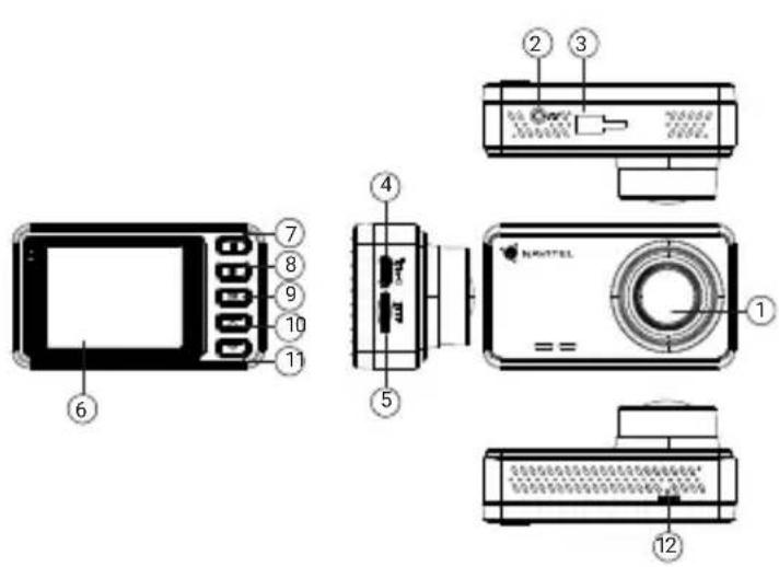 Technical diagram of a device with numbered parts, including a display and camera module labeled in English.