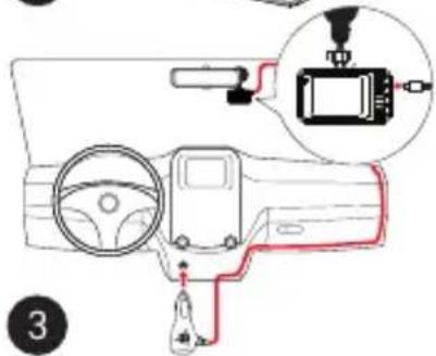 Diagram showing car interior and camera setup with labeled parts and a magnified inset of the camera module