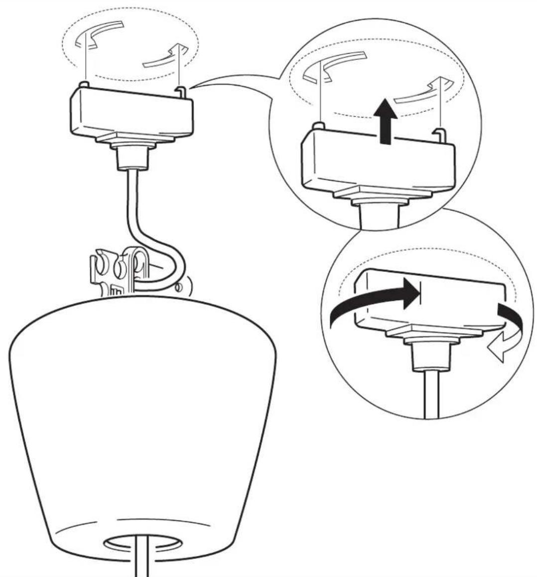 Diagram illustrating a mechanical device with directional arrows and component placement, showing motion states and assembly steps.