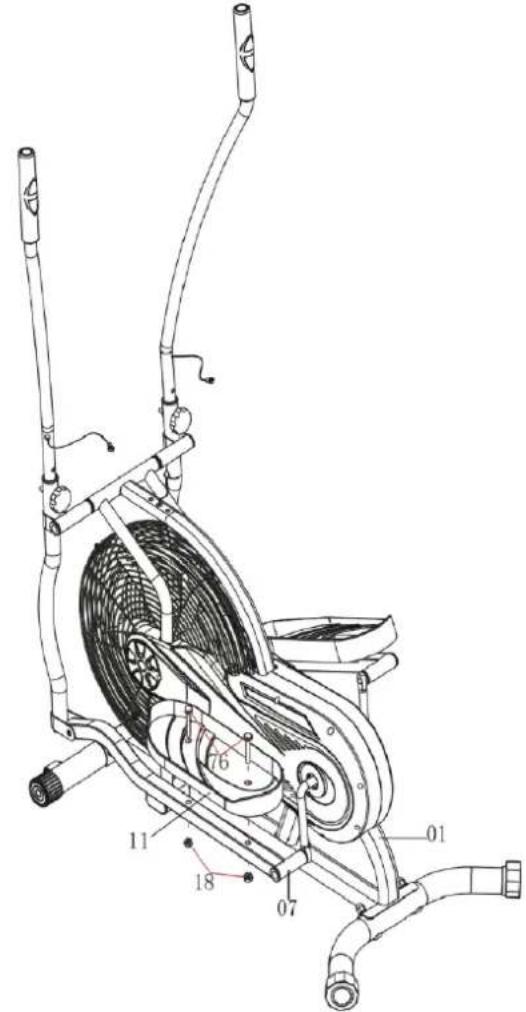 HMS Premium HP6513 - 2: Montaż lewego i prawego pedała, lewego i prawego drążka pod stopę, lewego i prawego ramienia poręczy - 1