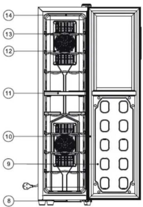 Technical diagram of a multi-chamber air conditioner unit with numbered components for identification.