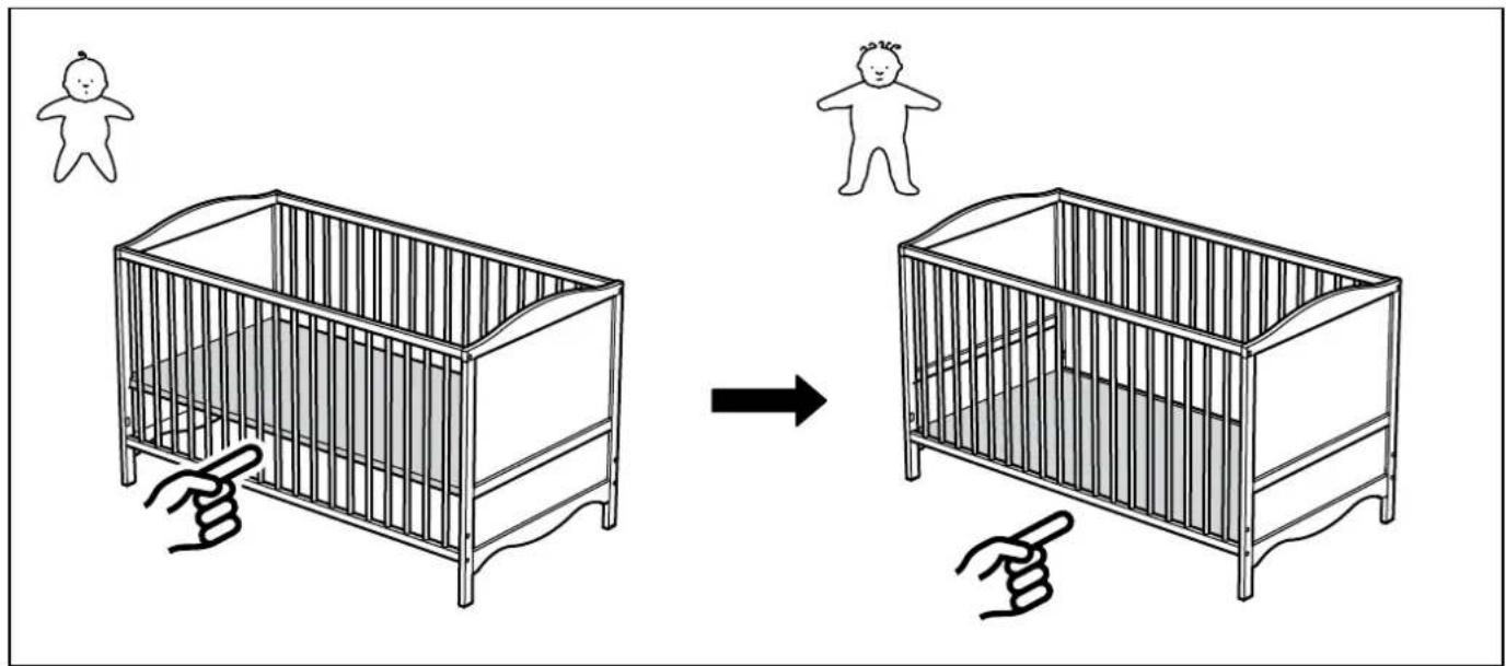 Illustration showing a baby in a first quadrant transforming into a second quadrant, with hand gestures indicating the change.