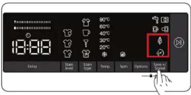 90°C 60°C 40°C 30°C 20°C 18:00 Delay Stain level Stain type Temp. Spin Options Save +/- Speed